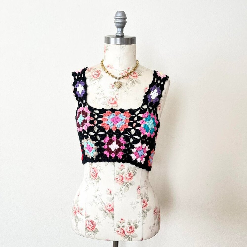 Love & harmony boho‎ crochet granny square croptop womens size small
